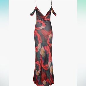 Floral mesh off shoulder bodycon maxi dress